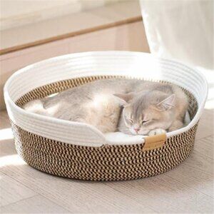 Cat Bed Basket with Cushion Indoor Cozy Kitten Bed Small Medium Large Pet